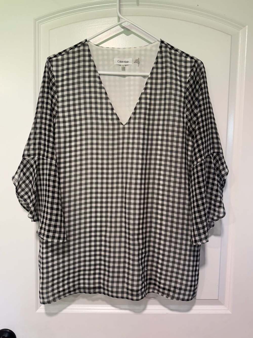 Gingham Bell Sleeve Blouse Black White Cottagecore Preppy Women’s M